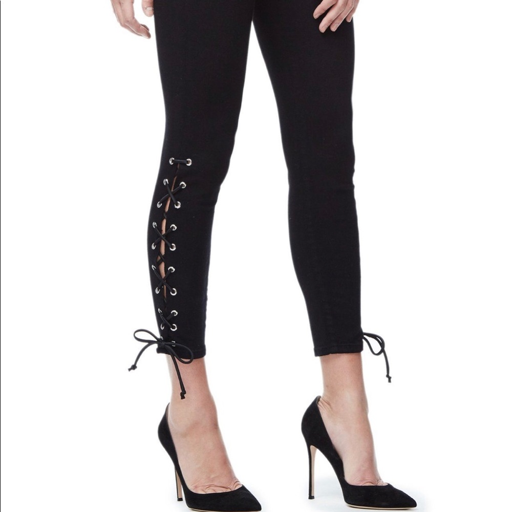 Good American good legs black lace up denim